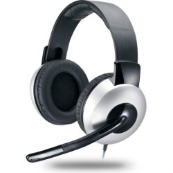 CASTI Genius, "HS-05A", cu fir, gaming, utilizare multimedia, microfon pe brat, conectare prin Jack 3.5 mm x 2, negru / argintiu