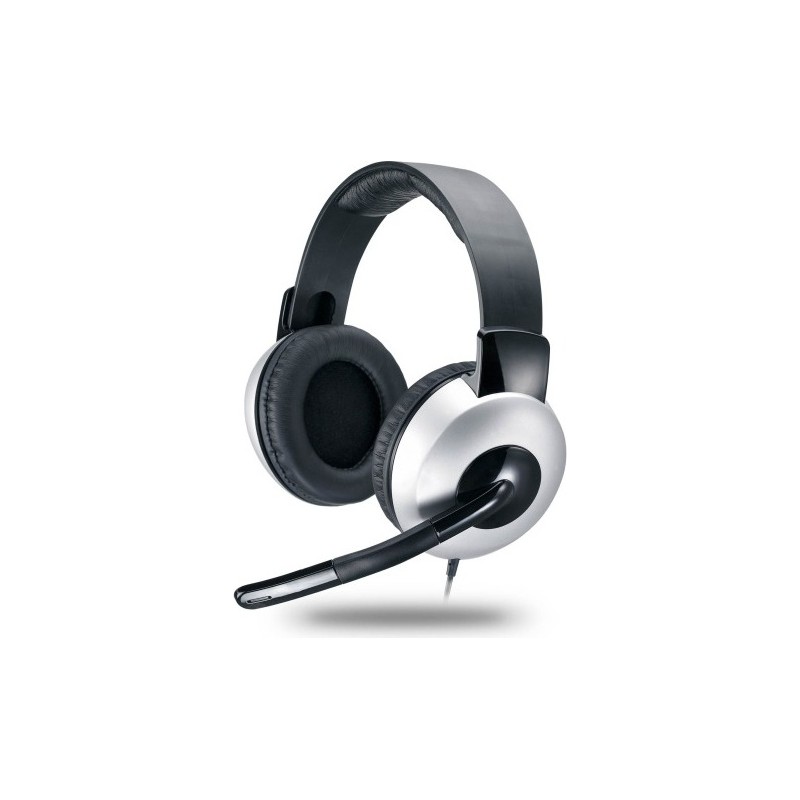 CASTI Genius, "HS-05A", cu fir, gaming, utilizare multimedia, microfon pe brat, conectare prin Jack 3.5 mm x 2, negru / argintiu