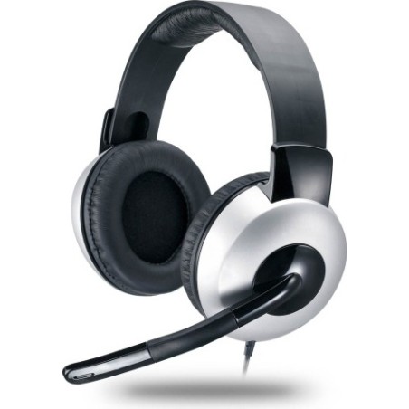CASTI Genius, "HS-05A", cu fir, gaming, utilizare multimedia, microfon pe brat, conectare prin Jack 3.5 mm x 2, negru / argintiu