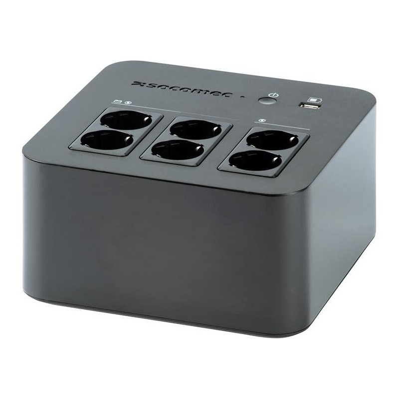UPS SOCOMEC Line Int. mgmt,brick,600VA/ 360W,AVR,6xsocket Shucko,indicatie LED,1x12V/7A,Backup 15 min,incarcare 8h,conector USB,