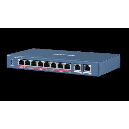 SWITCH PoE HIKVISION,  port 10/100 x 8 | Gigabit x 2, unmanaged, nerackabil, carcasa metalica, "DS-3E0310HP-E" (timbru verde 2 l