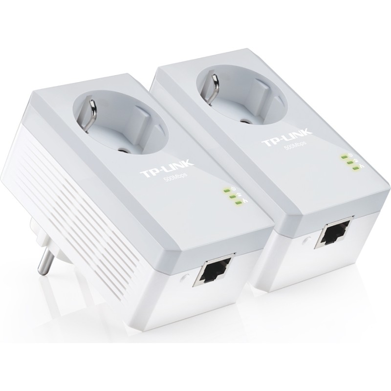 KIT ADAPTOR POWERLINE TP-LINK tehnologie AV,  AV600, pana la 600Mbps, 1 port 10/100Mbps, priza AC, 2buc. "TL-PA4010PKIT" (timbru