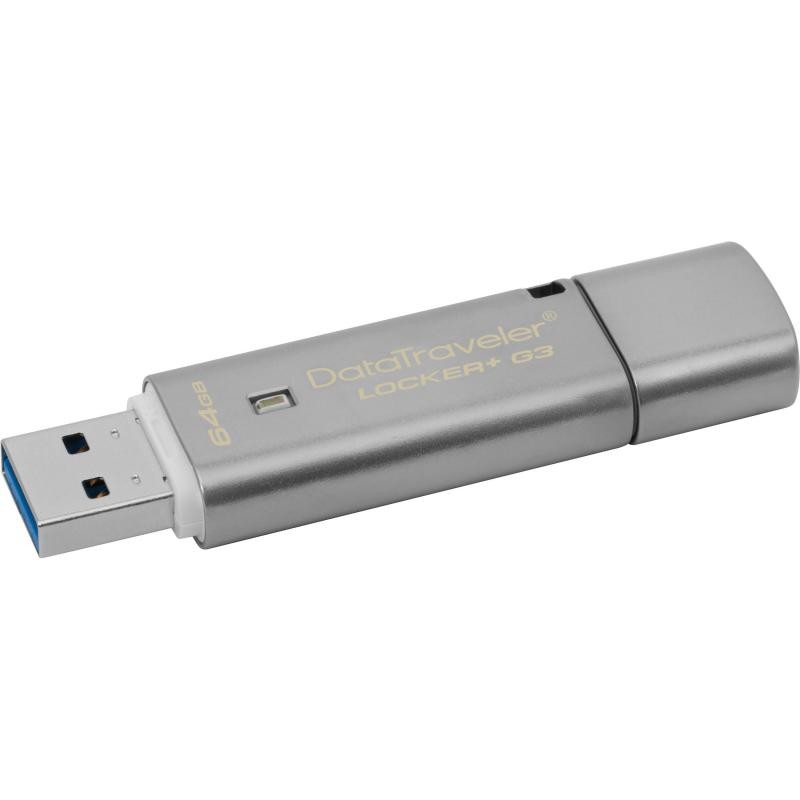 MEMORIE USB 3.0 KINGSTON 64 GB, cu capac, carcasa metalic, argintiu, "DTLPG3/64GB" (timbru verde 0.03 lei)