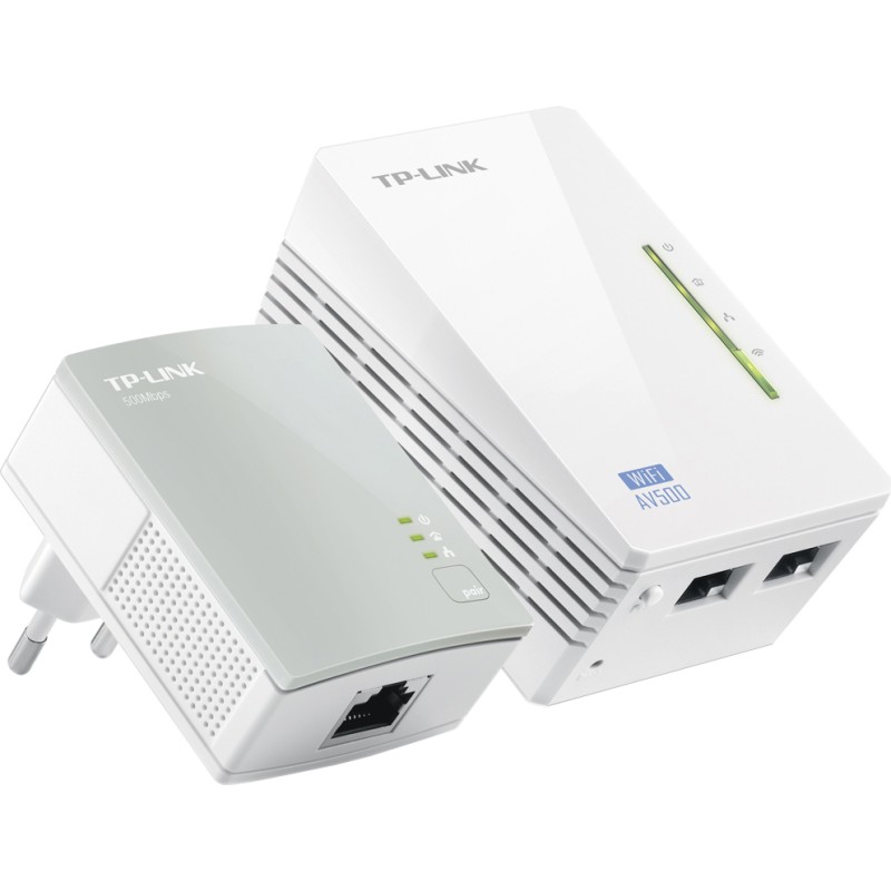 KIT ADAPTOR POWERLINE TP-LINK tehnologie AV,  AV600, pana la 300Mbps, 2 porturi 10/100Mbps, wireless 300Mbps, compus din TL-WPA4