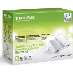 KIT ADAPTOR POWERLINE TP-LINK tehnologie AV,  AV600, pana la 300Mbps, 2 porturi 10/100Mbps, wireless 300Mbps, compus din TL-WPA4