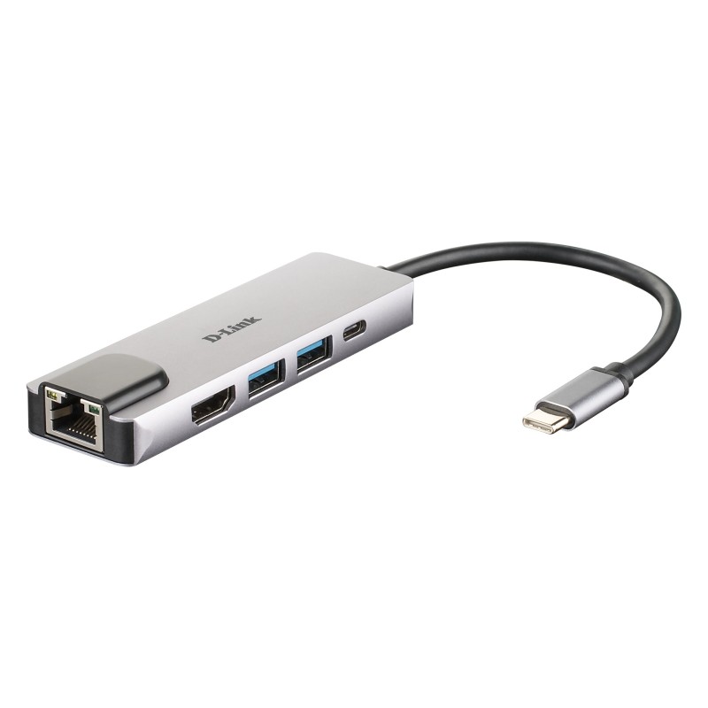 HUB extern D-LINK, porturi Gigabit LAN x 1, USB 3.0 x 2, HDMI x 1,  USB Type C x 1, conectare prin USB Type C, cablu 17 cm, argi