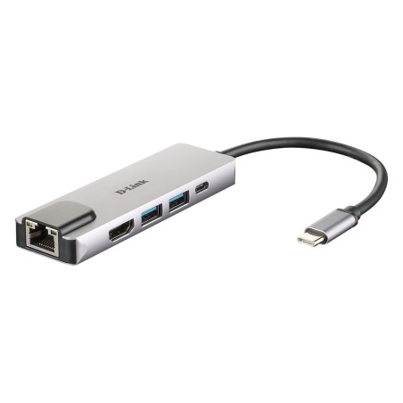 HUB extern D-LINK, porturi Gigabit LAN x 1, USB 3.0 x 2, HDMI x 1,  USB Type C x 1, conectare prin USB Type C, cablu 17 cm, argi