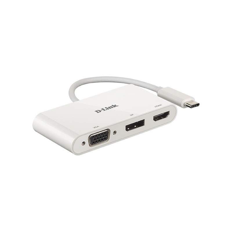 SPLITTER video D-Link universal, conectare PC USB Type C, Thunderbolt 3, nu, porturi video VGA x 1, Display Port x 1, HDMI x 1, 