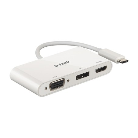 SPLITTER video D-Link universal, conectare PC USB Type C, Thunderbolt 3, nu, porturi video VGA x 1, Display Port x 1, HDMI x 1, 