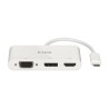 SPLITTER video D-Link universal, conectare PC USB Type C, Thunderbolt 3, nu, porturi video VGA x 1, Display Port x 1, HDMI x 1, 