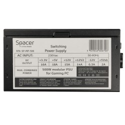 SURSA SPACER MODULARA 500 (for 500W Gaming PC), fan 120mm, MB (20+4) x1, CPU (4+4) x1, PCI-E (6+2) x1, SATA x3, Molex x3, *retai
