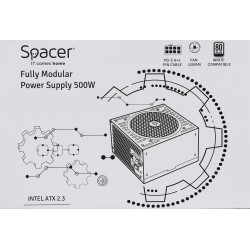 SURSA SPACER MODULARA 500 (for 500W Gaming PC), fan 120mm, MB (20+4) x1, CPU (4+4) x1, PCI-E (6+2) x1, SATA x3, Molex x3, *retai