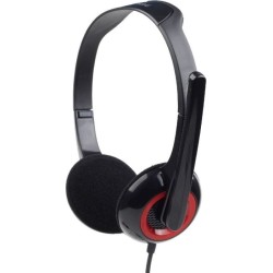 CASTI Gembird, cu fir, standard, utilizare multimedia, microfon pe brat, conectare prin Jack 3.5 mm x 2, negru / rosu, "MHS-002"