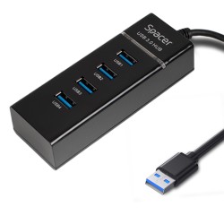 HUB extern SPACER, porturi USB: USB 3.0 x 4, conectare prin USB 3.0, 1m lungime cablu, negru, 45507057 "SPH-4USB30-01"   (timbru