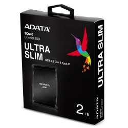 SSD extern ADATA SC685, 2 TB, 2.5 inch, USB 3.2, 3D Nand, R/W: 530/460 MB/s, "ASC685-2TU32G2-CBK" (timbru verde 0.18 lei)