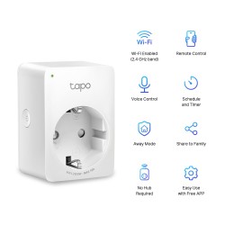 PRIZA inteligenta TP-LINK, Schuko x 1, conectare prin Schuko (T), 10 A, programare prin smartphone, Bluetooth, WiFi, alb "Tapo P