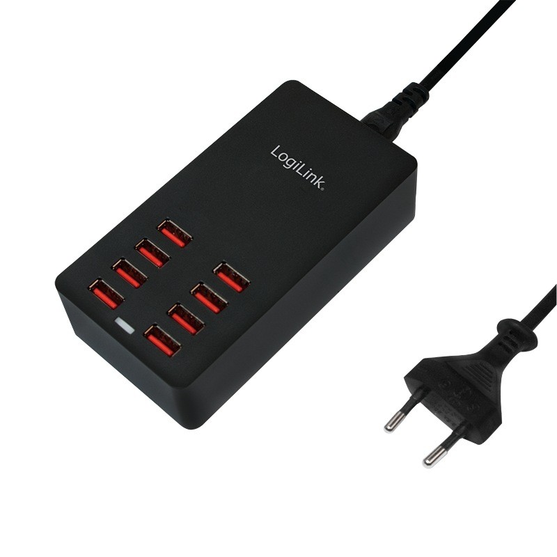 ALIMENTATOR retea 220V LOGILINK, universal, 8 x USB, maxim 8.8A, 44W, suport OCP/OVP/OTP, negru, "PA0140" (timbru verde 0.18 lei