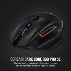 MOUSE CORSAIR, "Dark Core RGB Pro SE", gaming, wireless, BT | 2.4GHz,18000 dpi, butoane/scroll 8/1, iluminare,butoane programabi
