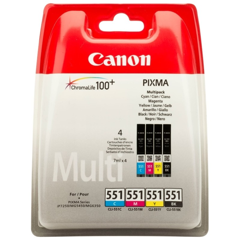 Combo-Pack  Original Canon CMYK, CLI-551CMYK, pentru Pixma IP-7250|8750|IX-6850|MG-5450|5550|5650|6350|6450|6650|7150|7550|MX-72
