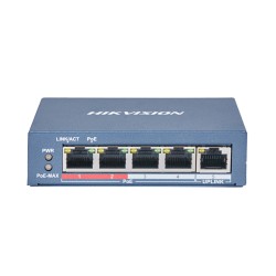 SWITCH PoE HIKVISION,  port 10/100 x 4, unmanaged, nerackabil, carcasa metalica, "DS-3E0105P-E(B)" (timbru verde 2 lei)