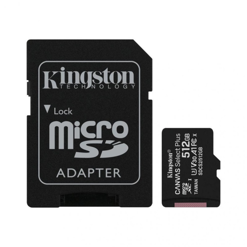 CARD MicroSD KINGSTON, 512 GB, MicroSDXC, clasa 10, standard UHS-I U3, "SDCS2/512GB" (timbru verde 0.03 lei)