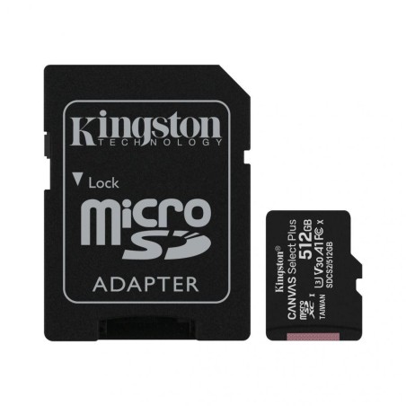 CARD MicroSD KINGSTON, 512 GB, MicroSDXC, clasa 10, standard UHS-I U3, "SDCS2/512GB" (timbru verde 0.03 lei)