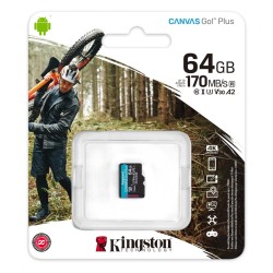 CARD SD KINGSTON, 64 GB, MicroSDXC, clasa 10, standard UHS-I U3, "SDCG3/64GBSP" (timbru verde 0.03 lei)