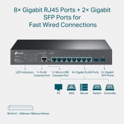 Switch TP-Link cu management L2+, 8 Porturi Gigabit, 2 x SFP Gigabit "TL-SG3210" (timbru verde 2 lei)