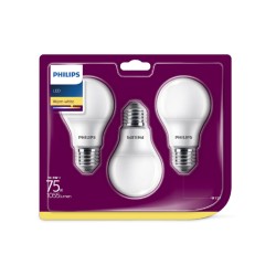 SET 3 becuri LED Philips, soclu E27, putere 10.5W, forma clasic, lumina alb calda, alimentare 220 - 240 V, "000008718699616045" 