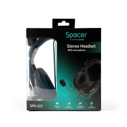 CASTI  Spacer, cu fir, standard, utilizare multimedia, microfon pe brat, conectare prin Jack 3.5 mm x 2, negru, "SPK-222", (timb
