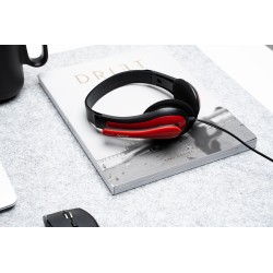 CASTI  Spacer, cu fir, standard, utilizare multimedia, microfon pe brat, conectare prin Jack 3.5 mm x 2, negru / rosu, "SPK-507"