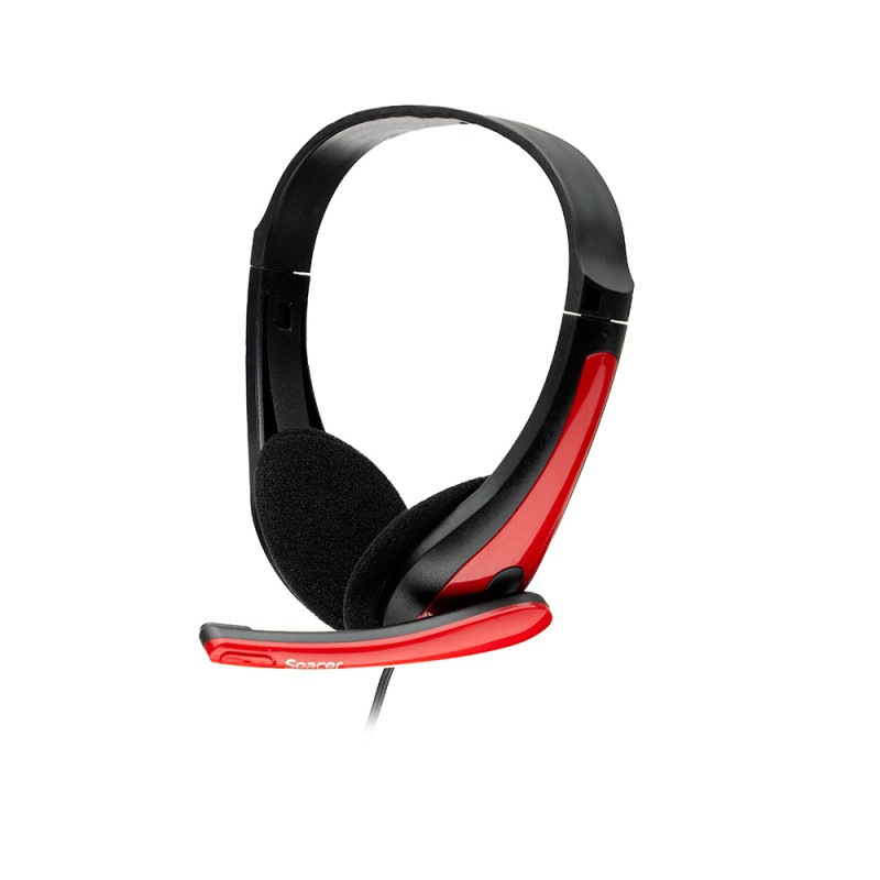 CASTI  Spacer, cu fir, standard, utilizare multimedia, microfon pe brat, conectare prin Jack 3.5 mm x 2, negru / rosu, "SPK-507"