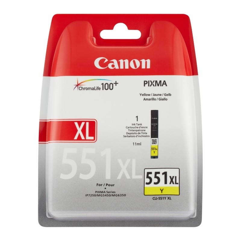 Cartus Cerneala Original Canon Yellow, CLI-551XLY, pentru Pixma IP-7250|8750|IX-6850|MG-5450|5550|5650|6350|6450|6650|7150|7550|