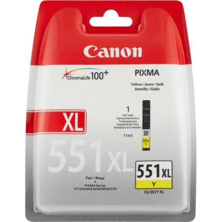 Cartus Cerneala Original Canon Yellow, CLI-551XLY, pentru Pixma IP-7250|8750|IX-6850|MG-5450|5550|5650|6350|6450|6650|7150|7550|