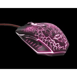 MOUSE TRUST, "GXT 105 Izza", gaming, cu fir, USB, optic, 2400 dpi, butoane/scroll 6/1, iluminare, buton selectare viteza, negru,