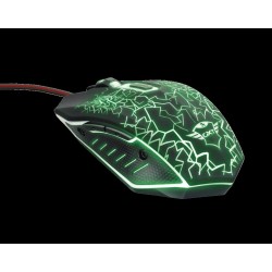 MOUSE TRUST, "GXT 105 Izza", gaming, cu fir, USB, optic, 2400 dpi, butoane/scroll 6/1, iluminare, buton selectare viteza, negru,