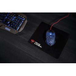 MOUSE TRUST, "GXT 105 Izza", gaming, cu fir, USB, optic, 2400 dpi, butoane/scroll 6/1, iluminare, buton selectare viteza, negru,