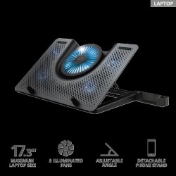 STAND TRUST "GXT 1125 Quno" notebook 17", sita aluminiu, 4 x fan 5cm, 1 x fan 13 cm, LED albastru, negru, "TR-23581" (timbru ver
