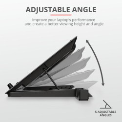 STAND TRUST "GXT 1125 Quno" notebook 17", sita aluminiu, 4 x fan 5cm, 1 x fan 13 cm, LED albastru, negru, "TR-23581" (timbru ver