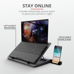 STAND TRUST "GXT 1125 Quno" notebook 17", sita aluminiu, 4 x fan 5cm, 1 x fan 13 cm, LED albastru, negru, "TR-23581" (timbru ver