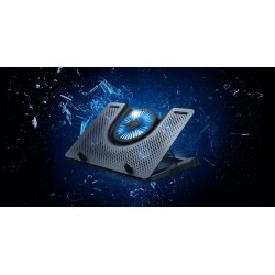 STAND TRUST "GXT 1125 Quno" notebook 17", sita aluminiu, 4 x fan 5cm, 1 x fan 13 cm, LED albastru, negru, "TR-23581" (timbru ver