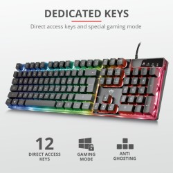 TASTATURA TRUST- gaming, "GXT 835 Azor", cu fir, 104 taste, format standard , USB, negru, "TR-23651" (timbru verde 0.8 lei)