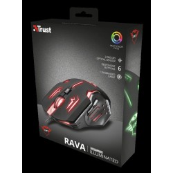 MOUSE TRUST, "GXT 108 Rava", gaming, cu fir, USB, optic, 2000 dpi, butoane/scroll 6/1, iluminare, buton selectare viteza, negru,