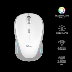 MOUSE TRUST, "Yvi FX", PC sau NB, wireless, 2.4GHz, optic, 1600 dpi, butoane/scroll 4/1, iluminare, buton selectare viteza, alb,