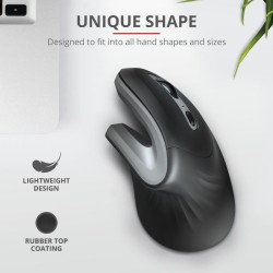 MOUSE TRUST, "Verro Ergonomic", PC sau NB, wireless, 2.4GHz, optic, 1600 dpi, butoane/scroll 6/1, buton selectare viteza, negru,