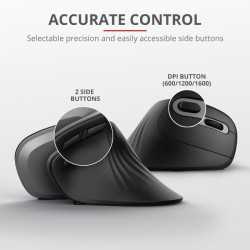 MOUSE TRUST, "Verro Ergonomic", PC sau NB, wireless, 2.4GHz, optic, 1600 dpi, butoane/scroll 6/1, buton selectare viteza, negru,