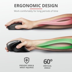 MOUSE TRUST, "Verro Ergonomic", PC sau NB, wireless, 2.4GHz, optic, 1600 dpi, butoane/scroll 6/1, buton selectare viteza, negru,