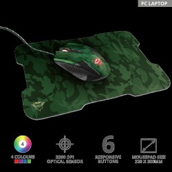 MOUSE TRUST, "GXT 781 Rixa Camo", gaming, cu fir, USB, optic, 3200 dpi, butoane/scroll 5/1, iluminare, butoane programabile, pad