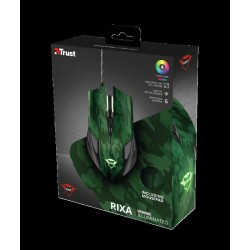 MOUSE TRUST, "GXT 781 Rixa Camo", gaming, cu fir, USB, optic, 3200 dpi, butoane/scroll 5/1, iluminare, butoane programabile, pad