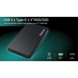 RACK extern SPACER, pt HDD/SSD, 2.5 inch, S-ATA, interfata PC USB 3.1 Type C, plastic, negru, "SPR-TYPE-C-01" (timbru verde 0.8 